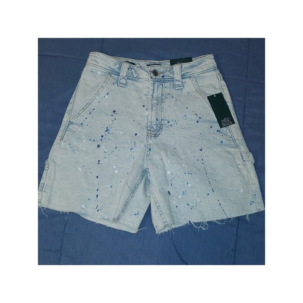 Wild Fable Shorts Womens Size 0 Light Blue Carpenter Art Splatter Paint - Picture 6 of 16